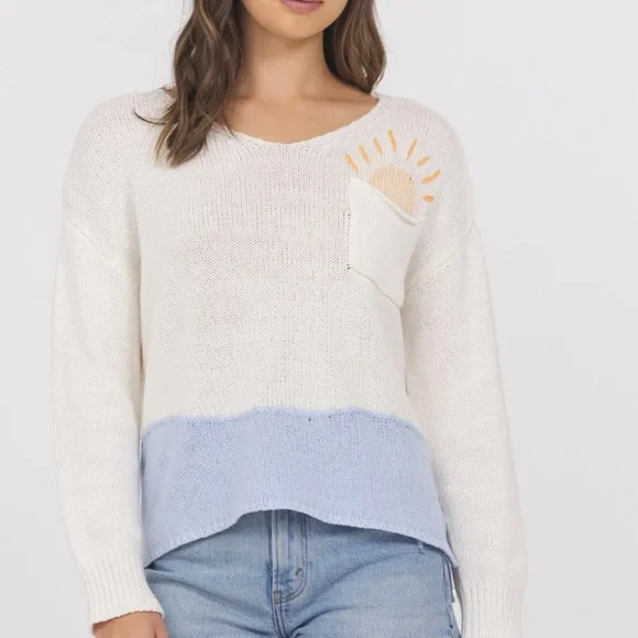 Vintage Havana beach sweater oversized slouchy embroidered waves sunset - Picture 5 of 11